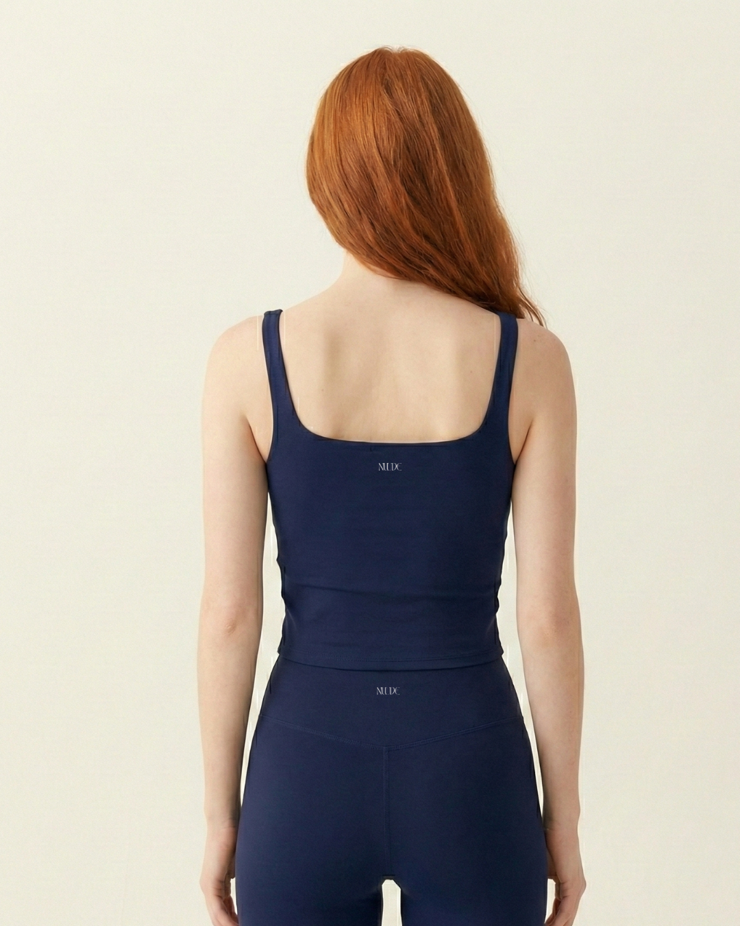 Navy blue sculpt tank with square back and seamless design by Nuude