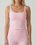 Powder pink square neck activewear tank with built-in bra and sculpting fit by Nuude