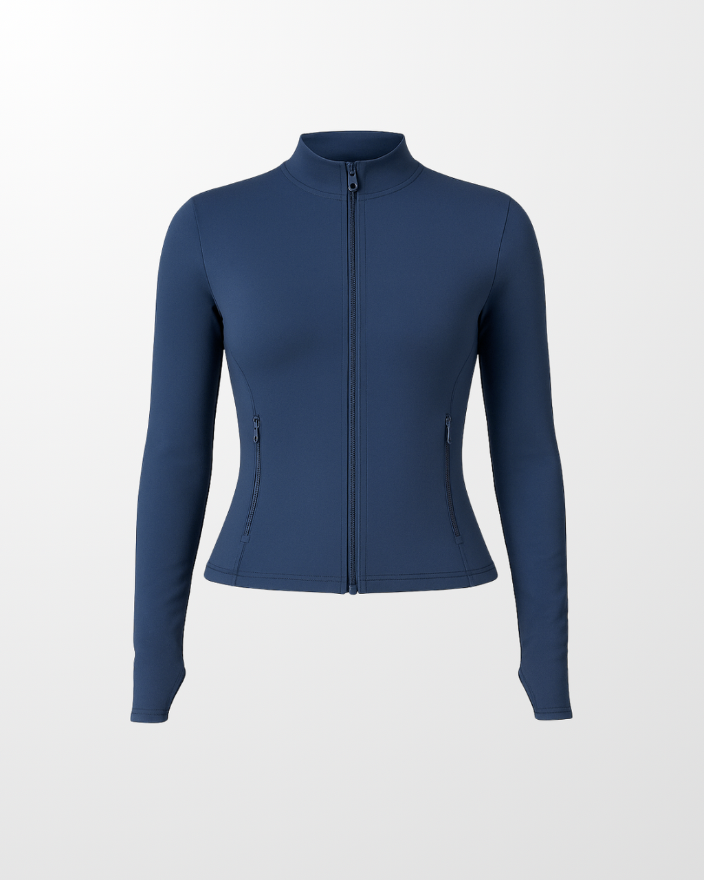 seamless zip up jacket flat lay navy blue nuude